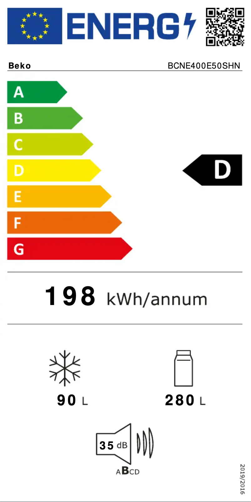 Página 1 del manual Etiqueta energética Beko BCNE400E50SHN