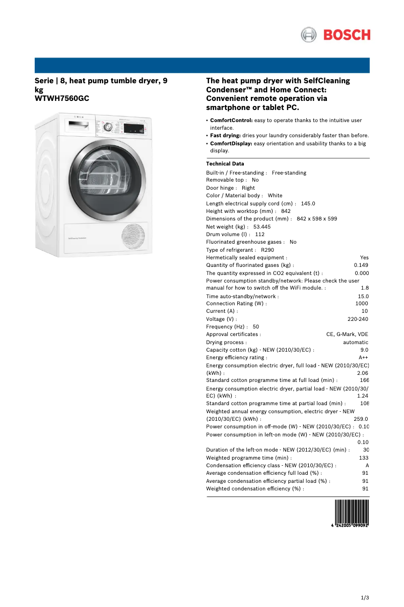 Image de la première page du manuel de l'appareil WTWH7560GC