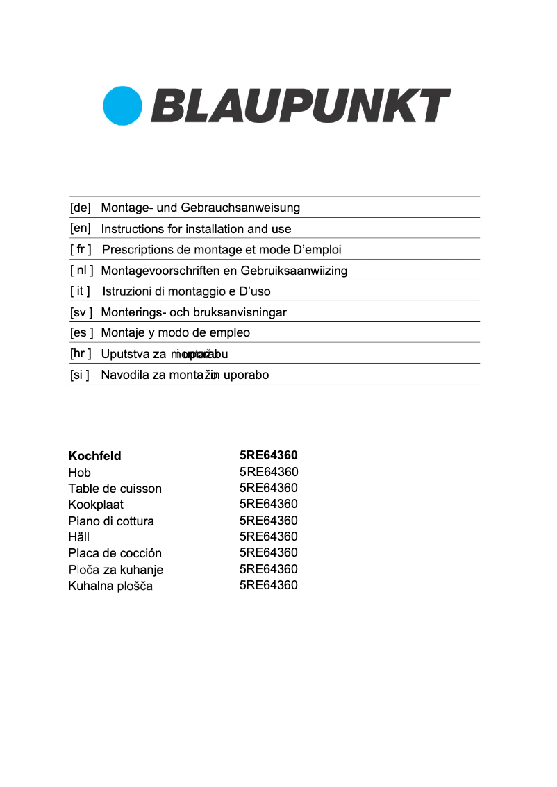 Page 1 de la notice Guide d'installation Blaupunkt 5RE64360