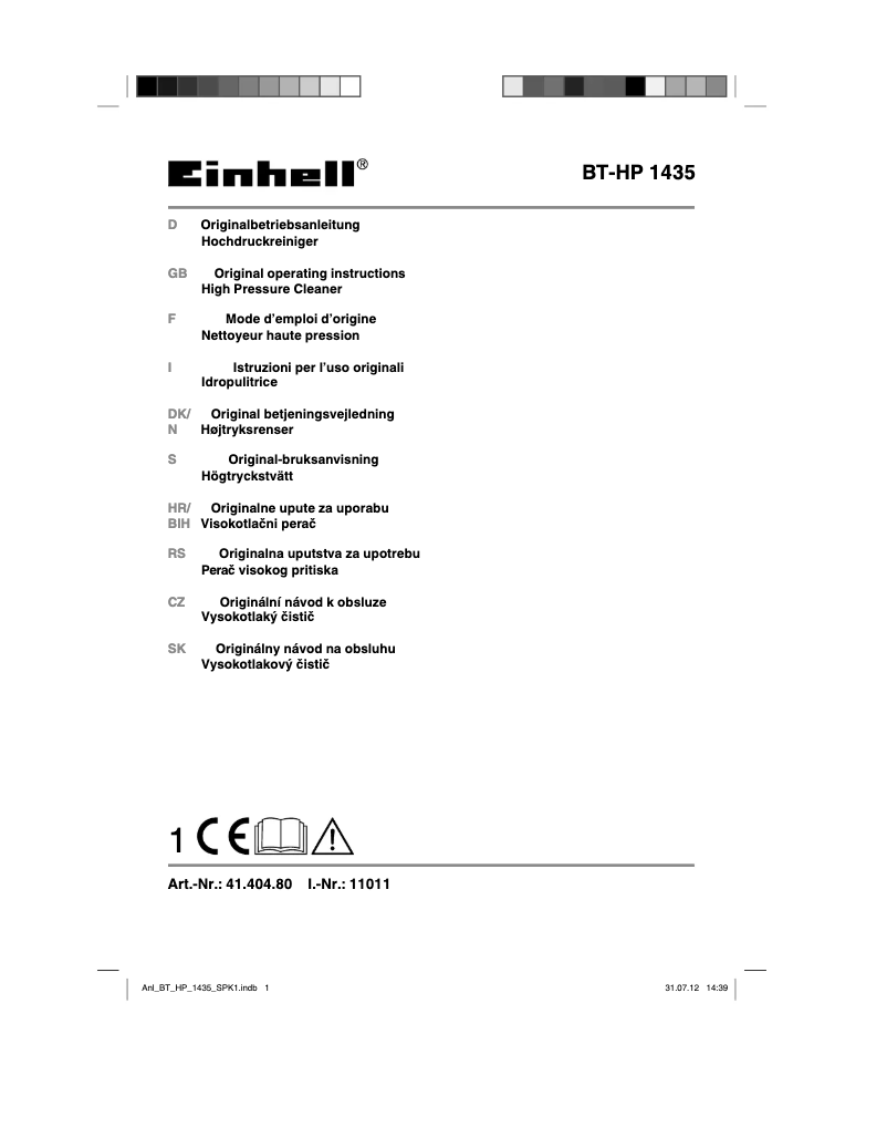 Page 1 de la notice Manuel utilisateur Einhell BT-HP 1435