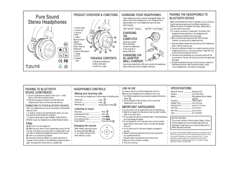 Page n°1 - Manuel utilisateur Tzumi Pure Sound