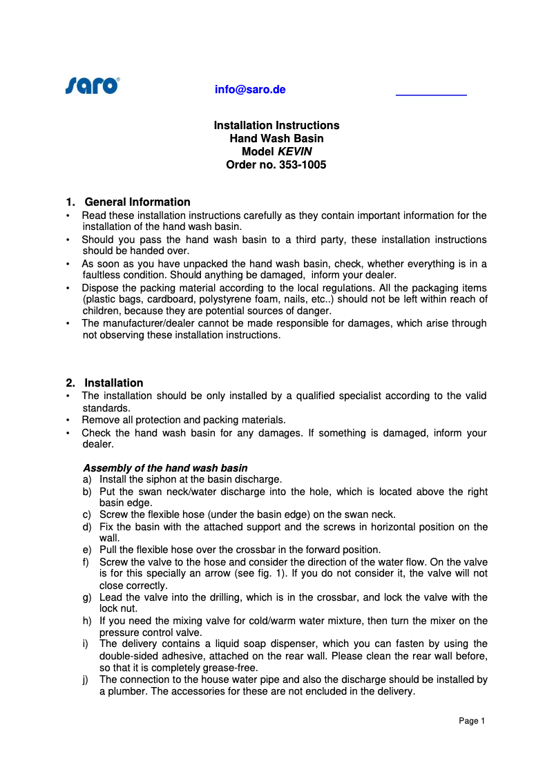 Página 1 del manual Manual de usuario Saro KEVIN