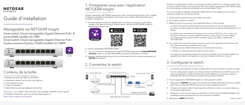Page 1 de la notice Guide d'installation Netgear GC108PP