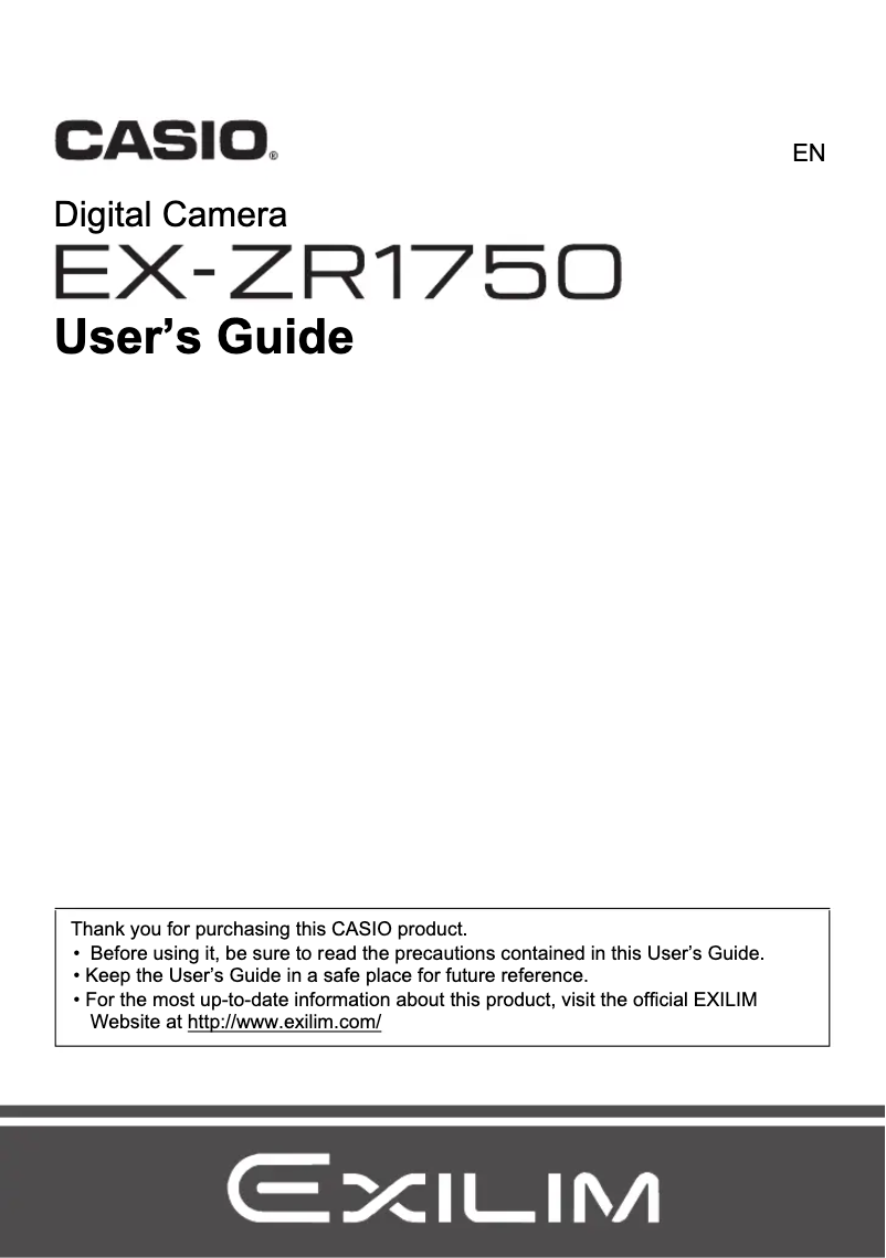 Page 1 de la notice Manuel utilisateur Casio Exilim EX-ZR1750
