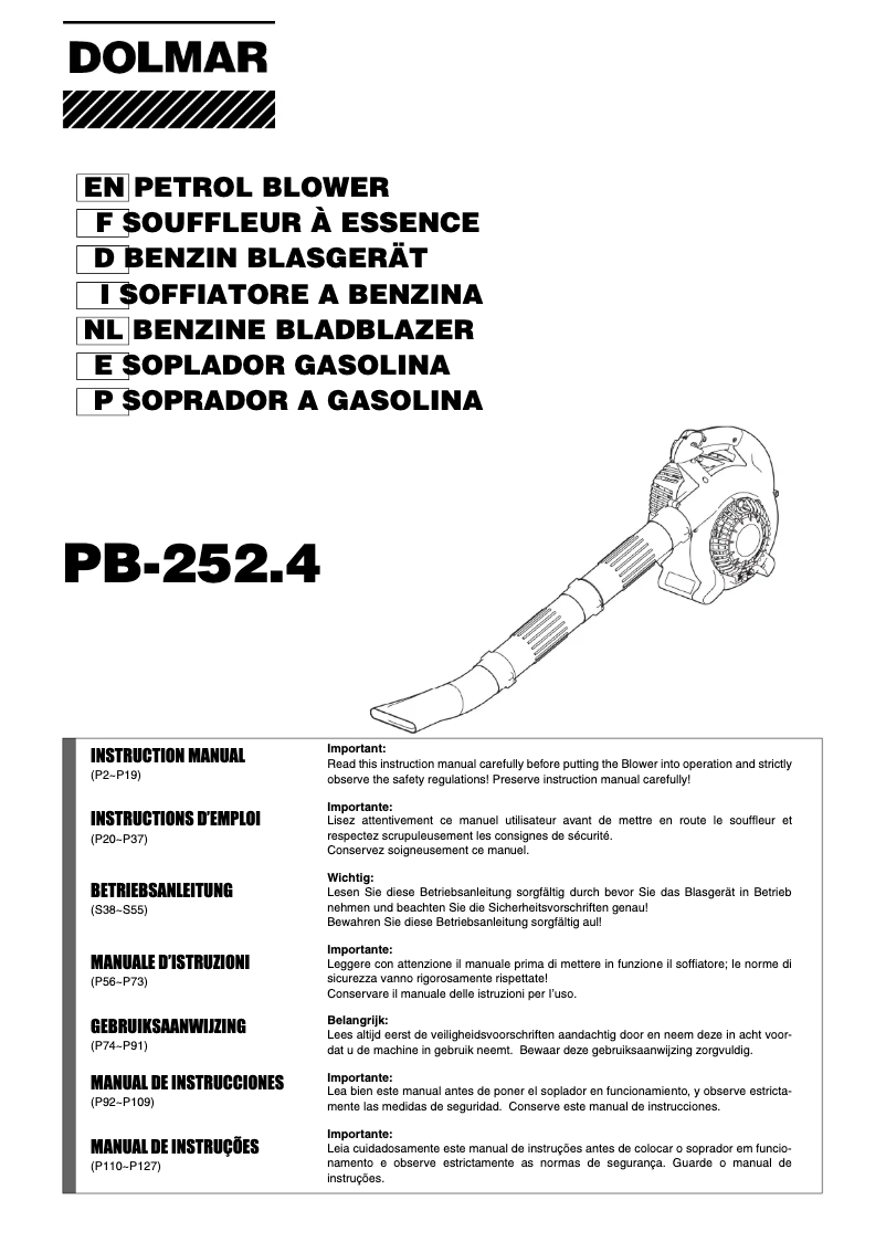 Página 1 del manual Manual de usuario Dolmar PB252.4V