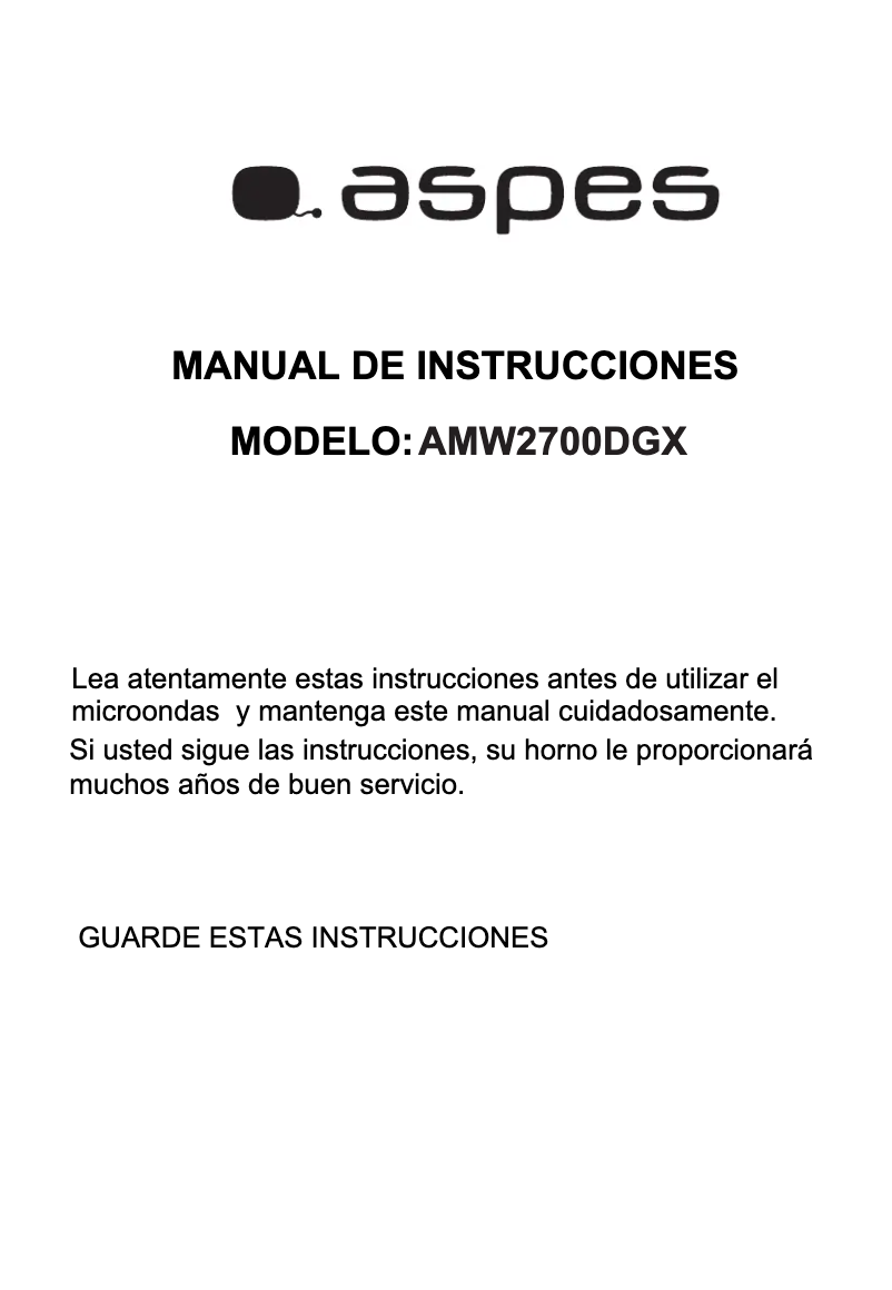 Page 1 de la notice Manuel utilisateur Aspes AMW2700DGX