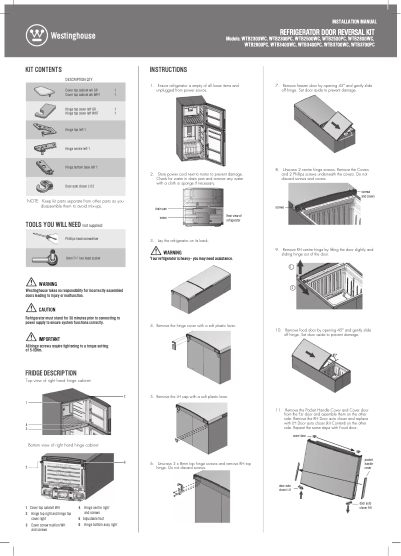 Page n°1 - Manuel utilisateur Westinghouse WTB2300PC