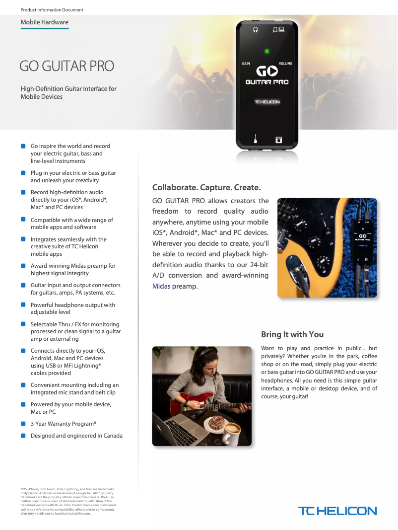 Page n°1 - Fiche technique TC Helicon GO Guitar Pro