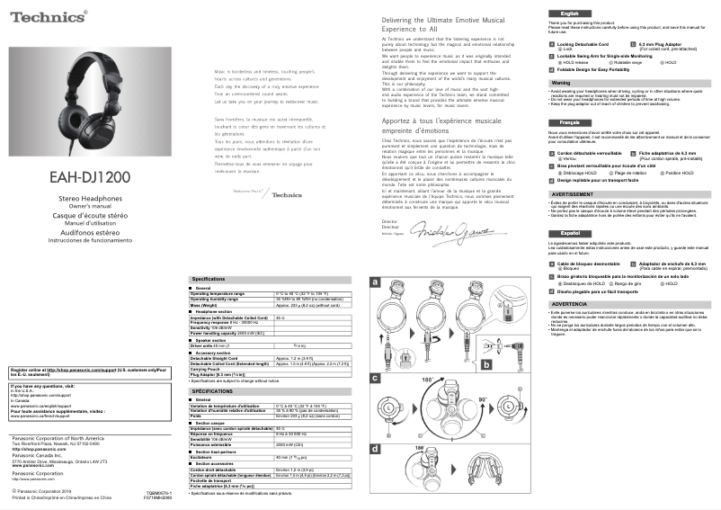 Page 1 de la notice Manuel utilisateur Technics EAH-TZ700