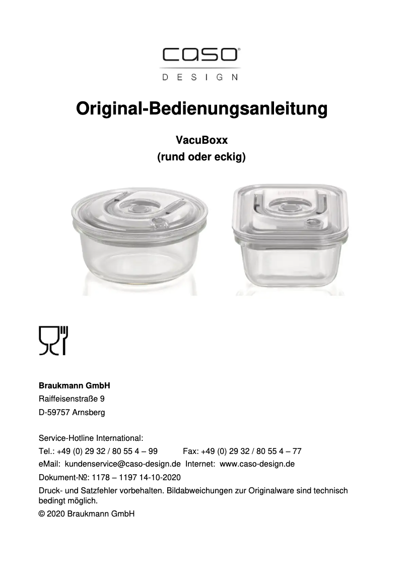 Page 1 de la notice Manuel utilisateur Caso VacuBoxx