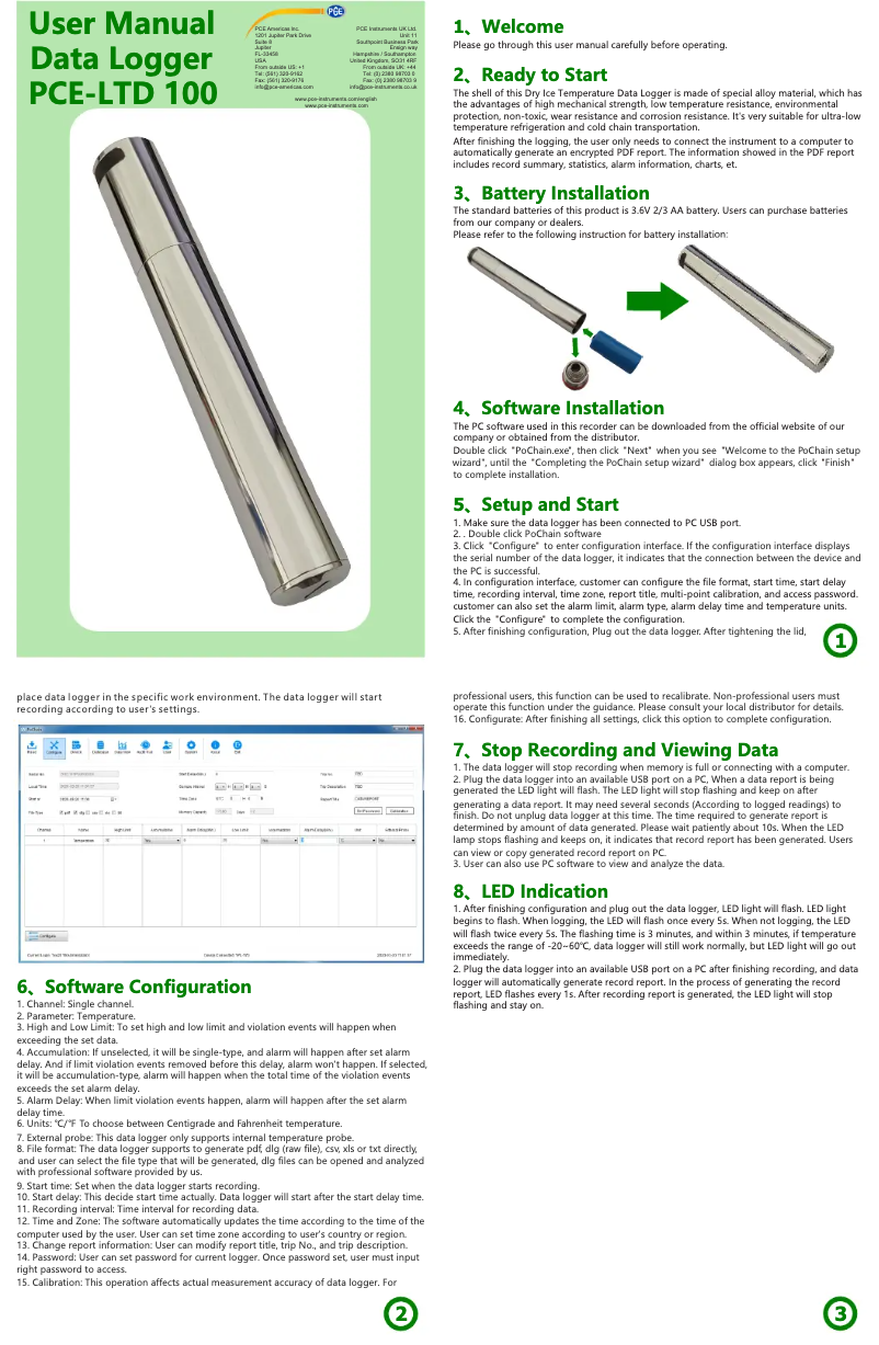 Image de la première page du manuel de l'appareil PCE-LTD 100
