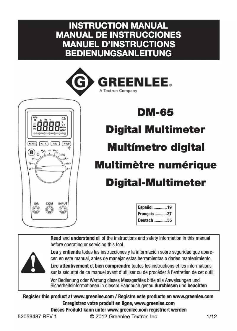 Image de la première page du manuel de l'appareil DM-65