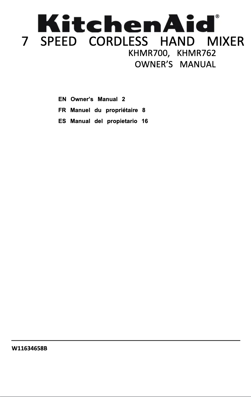 Page 1 de la notice Manuel utilisateur KitchenAid KHMR700