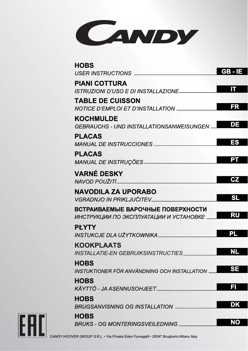 Page 1 de la notice Manuel utilisateur Candy CH642X