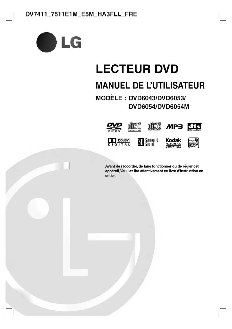 Page 1 de la notice Manuel utilisateur LG DV7511E5M