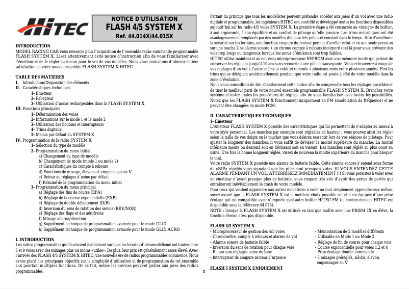 Page n°1 - Manuel utilisateur Hitec Flash 4.5