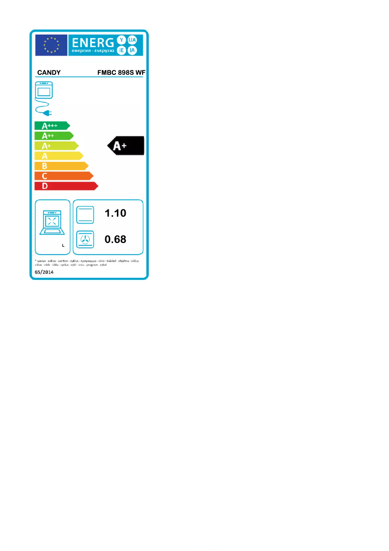 Page 1 de la notice Label énergétique Candy FMBC 898S WF