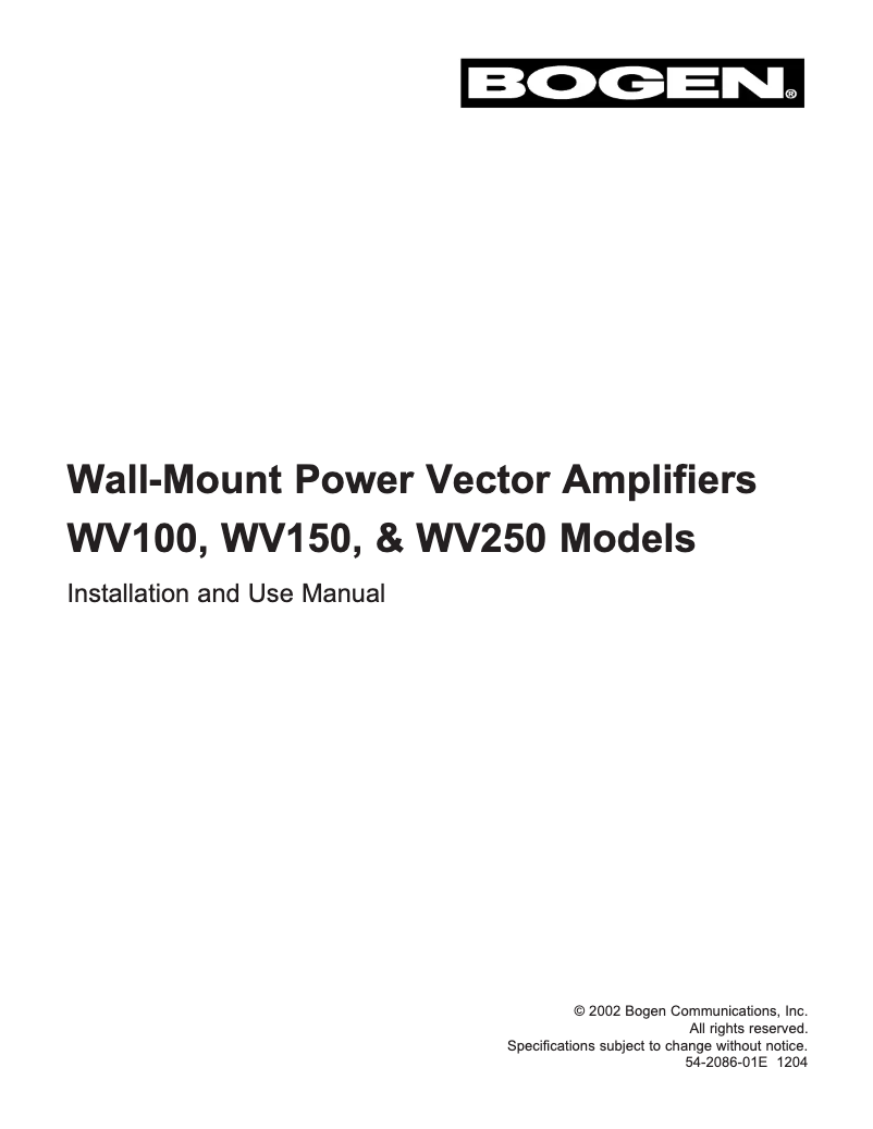 Page 1 de la notice Manuel utilisateur Bogen WV250