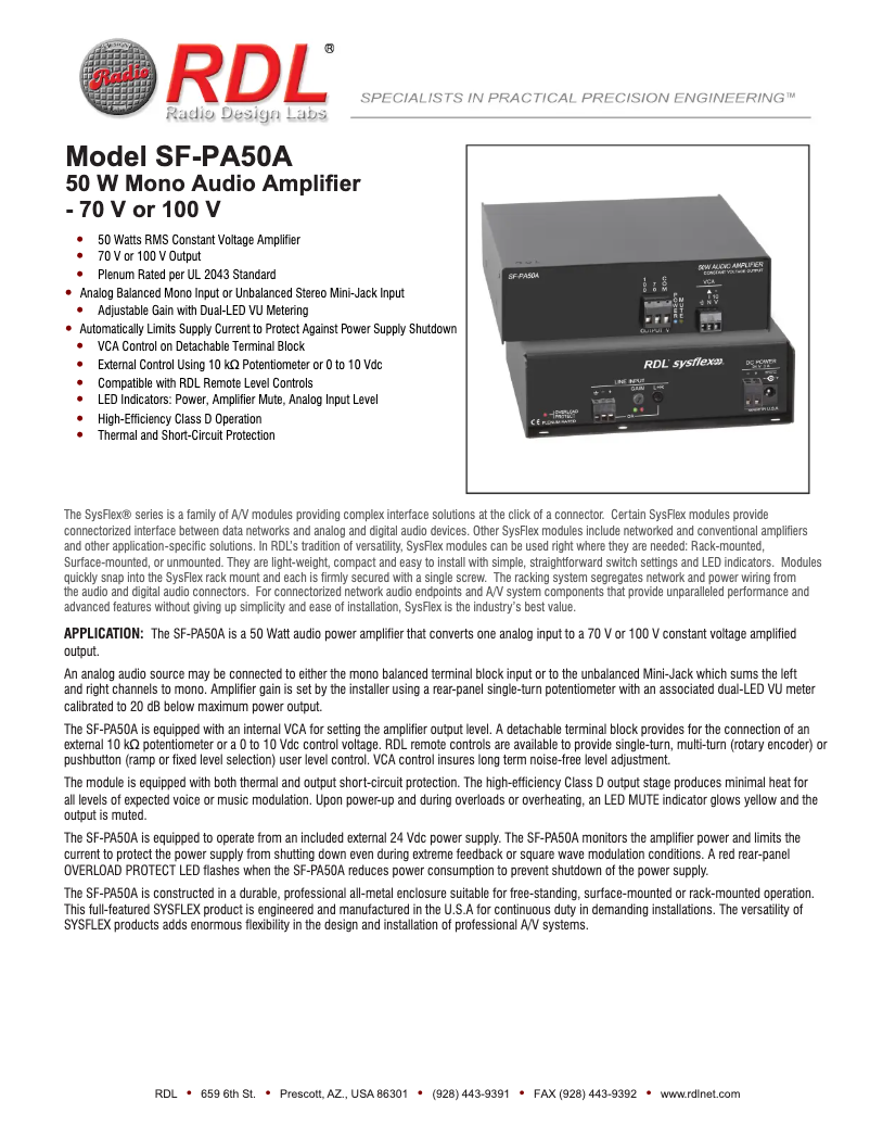 Page 1 de la notice Manuel utilisateur RDL SF-PA50A