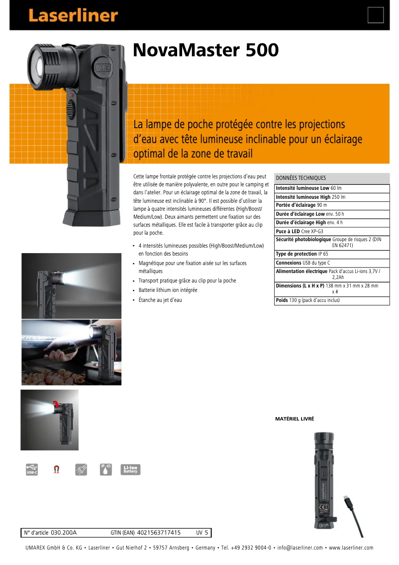 Page 1 de la notice Fiche technique Laserliner NovaMaster 500