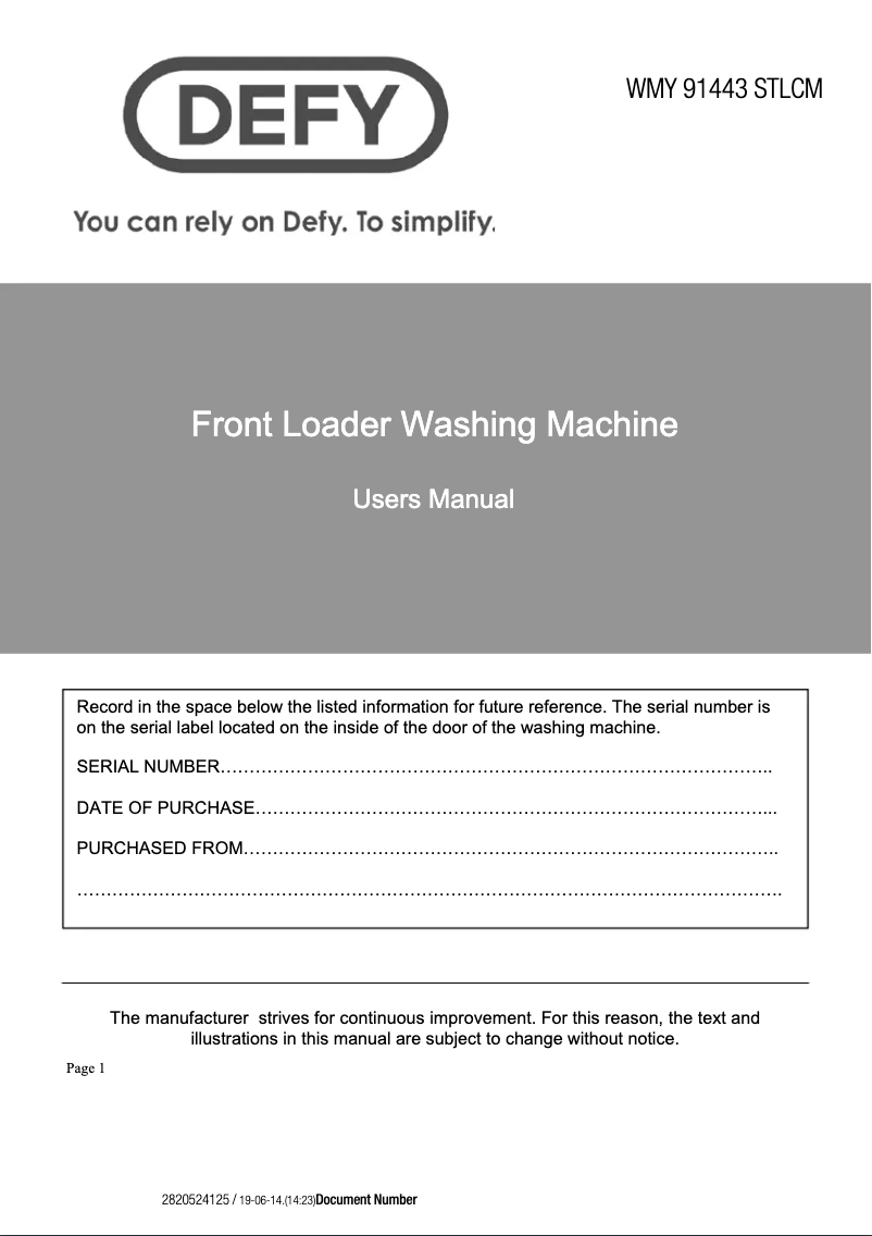 Page 1 de la notice Manuel utilisateur Defy WMY 91443 STLCM