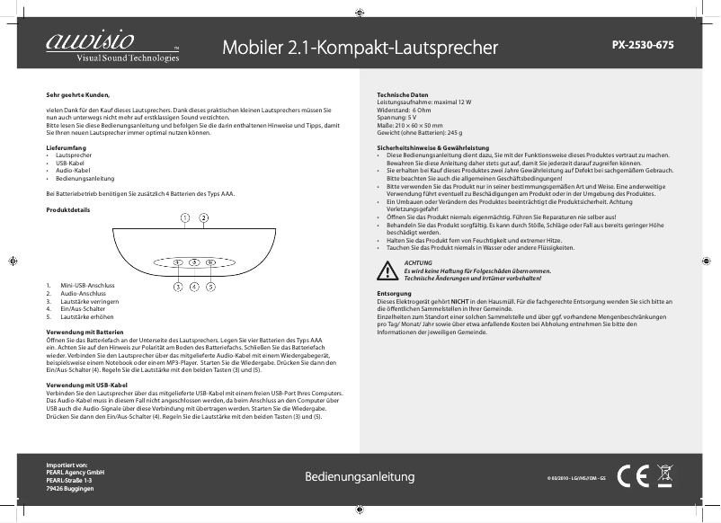 Page n°1 - Manuel utilisateur Auvisio LSX-21