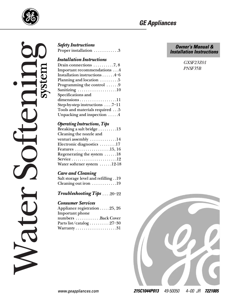 Imagen de la primera página del manual del dispositivo GXSF23Z