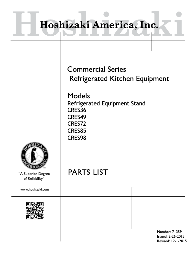 Page n°1 - Manuel utilisateur Hoshizaki Commercial CRES60