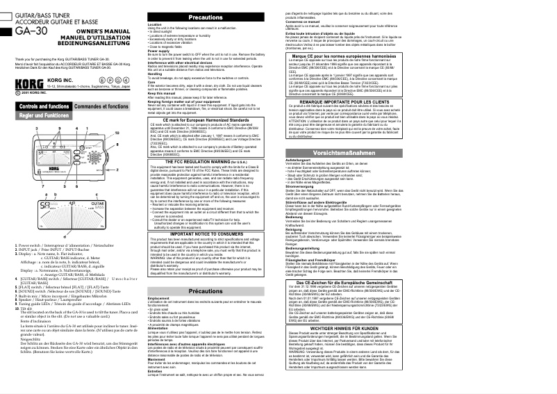 Page n°1 - Manuel utilisateur Korg GA-30