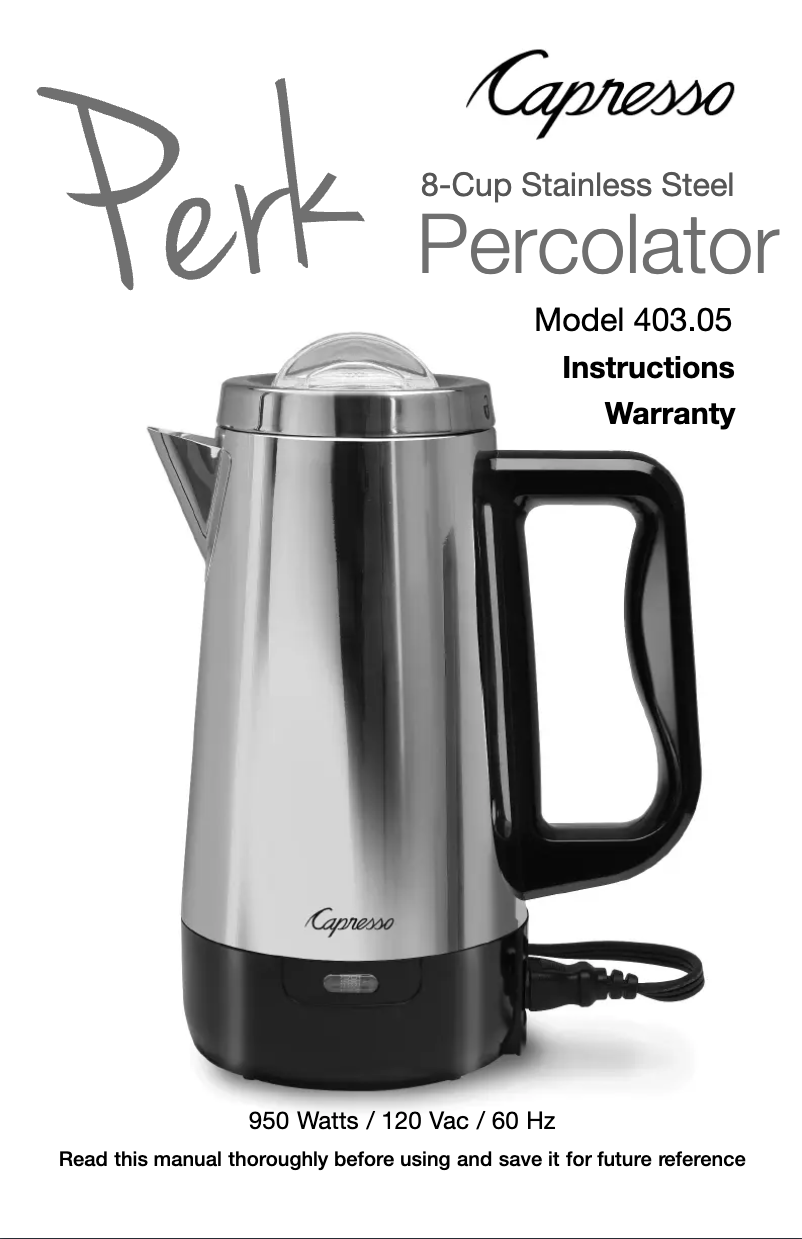 Page n°1 - Manuel utilisateur Capresso Perk