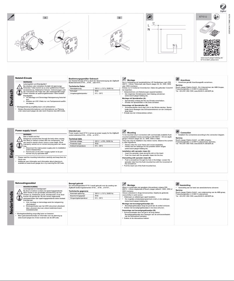 Page 1 de la notice Manuel utilisateur Busch-Jaeger 2CKA006710A0001