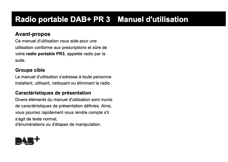 Page n°1 - Manuel utilisateur Dual DAB PR 3