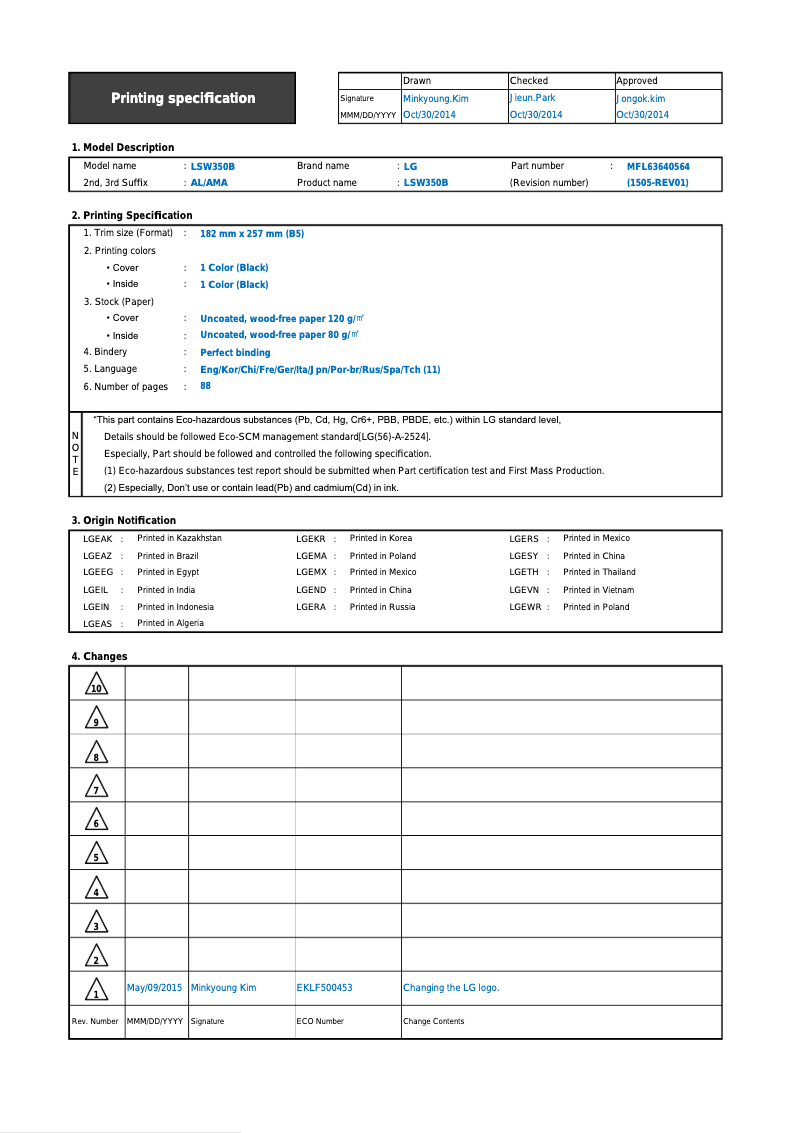 Page n°1 - Manuel utilisateur LG LSW350B