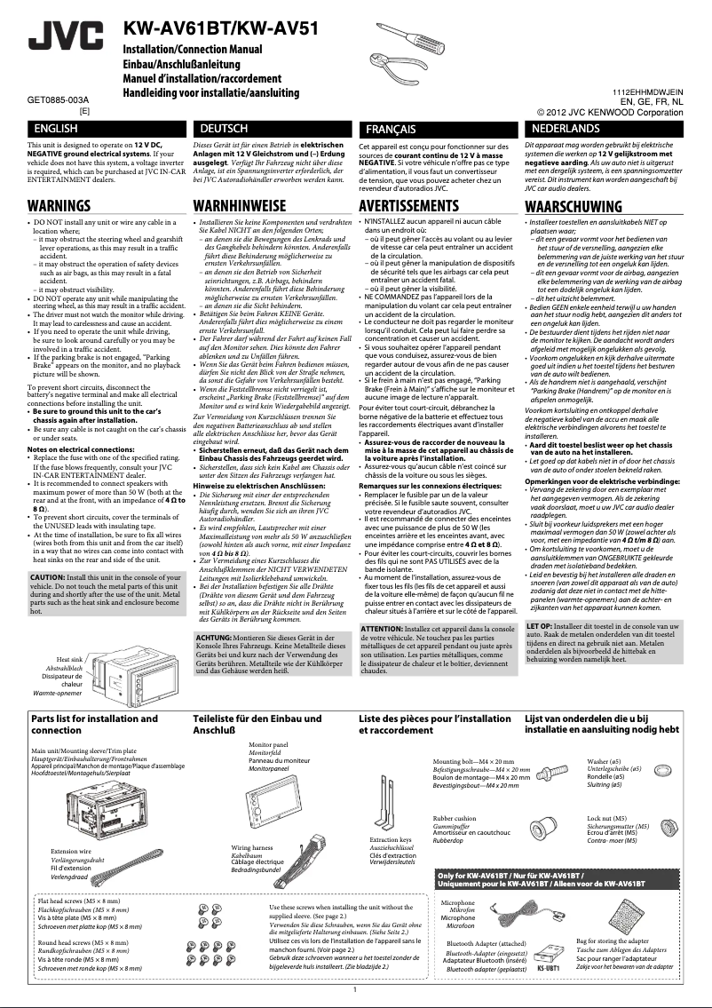 Page 1 de la notice Manuel utilisateur JVC KW-AV61BT