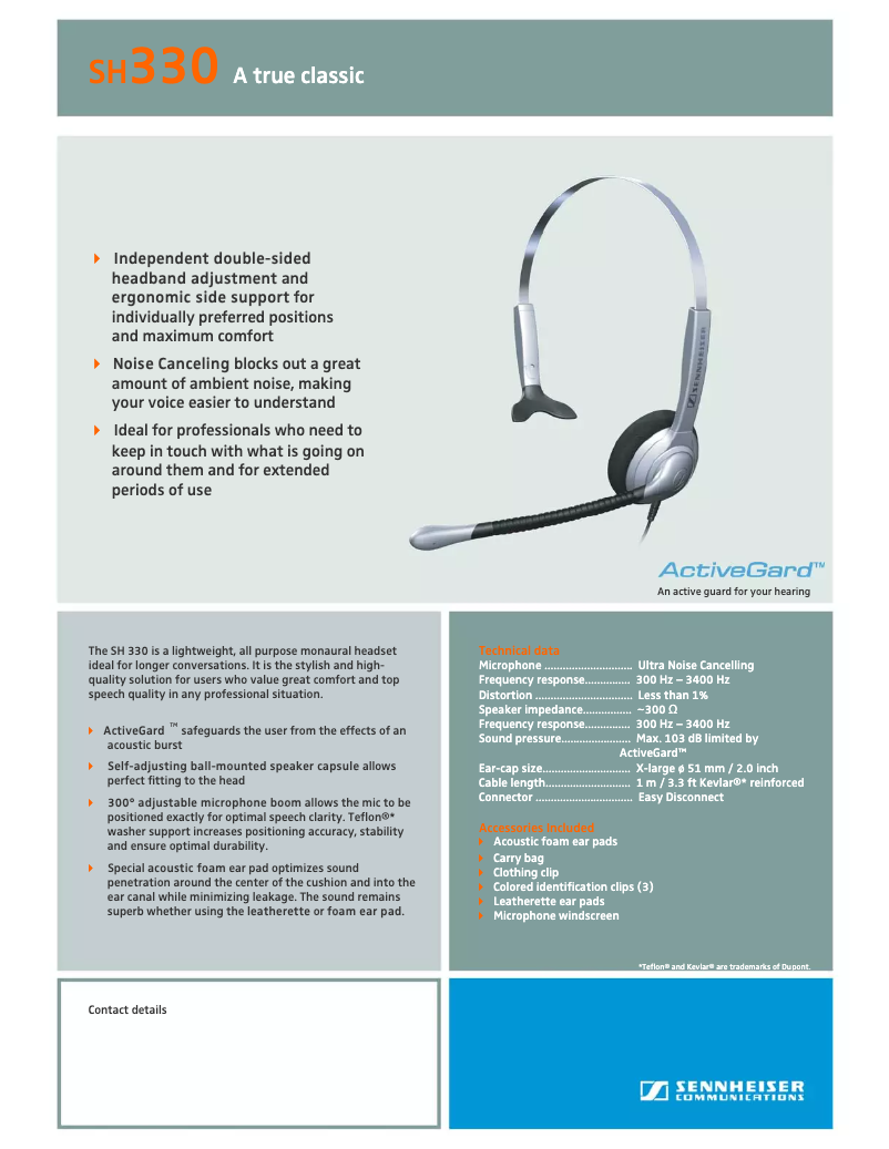 Page 1 de la notice Brochure Sennheiser SH 330
