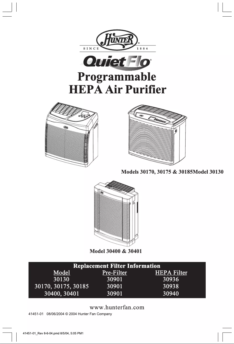 Page 1 de la notice Manuel utilisateur Hunter QuietFlo 30401