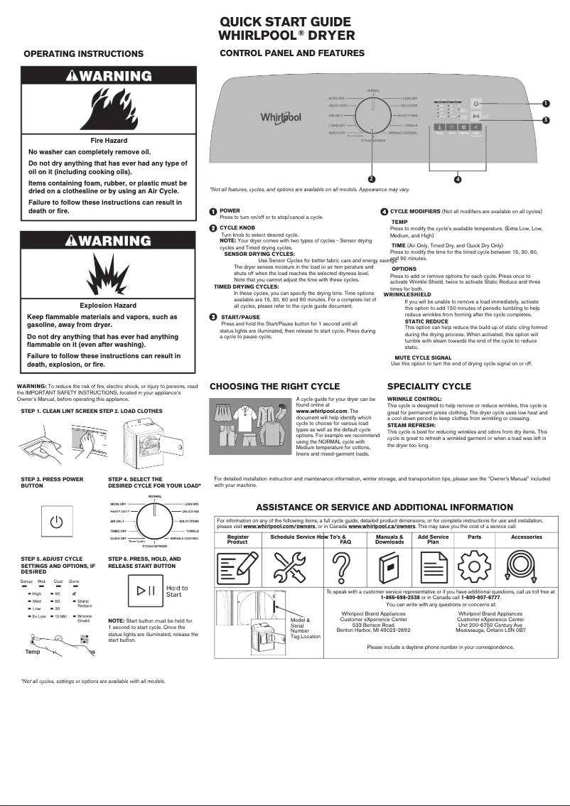 Página 1 del manual Guía de inicio rápido Whirlpool WGD5050LW