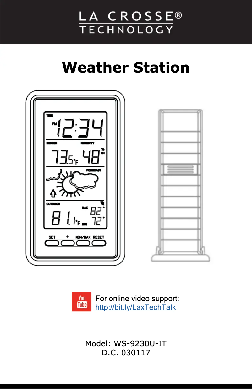 Page n°1 - Manuel utilisateur La Crosse Technology WS-9230U-IT