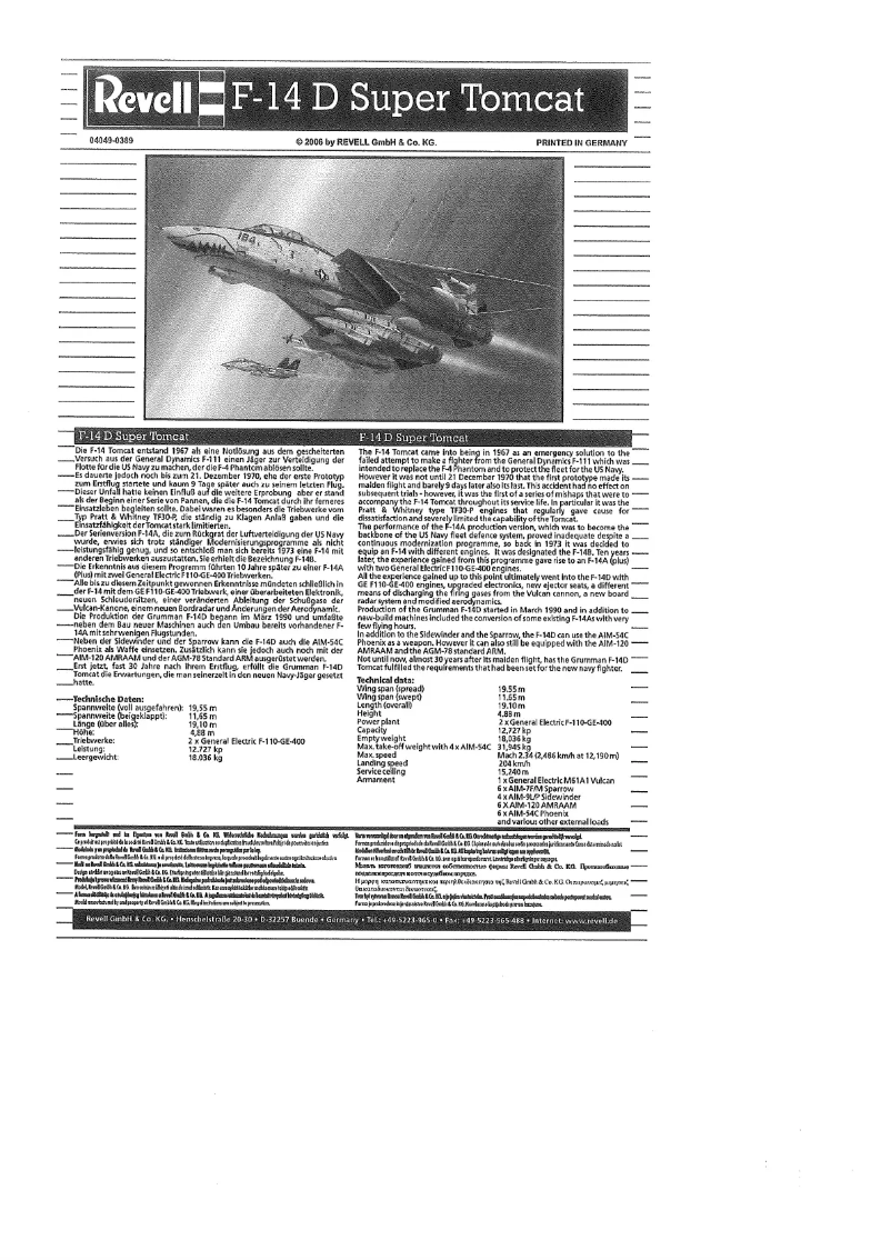 Page n°1 - Manuel utilisateur Revell F-14D Super Tomcat