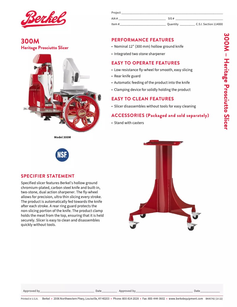 Page 1 de la notice Fiche technique Berkel 300M