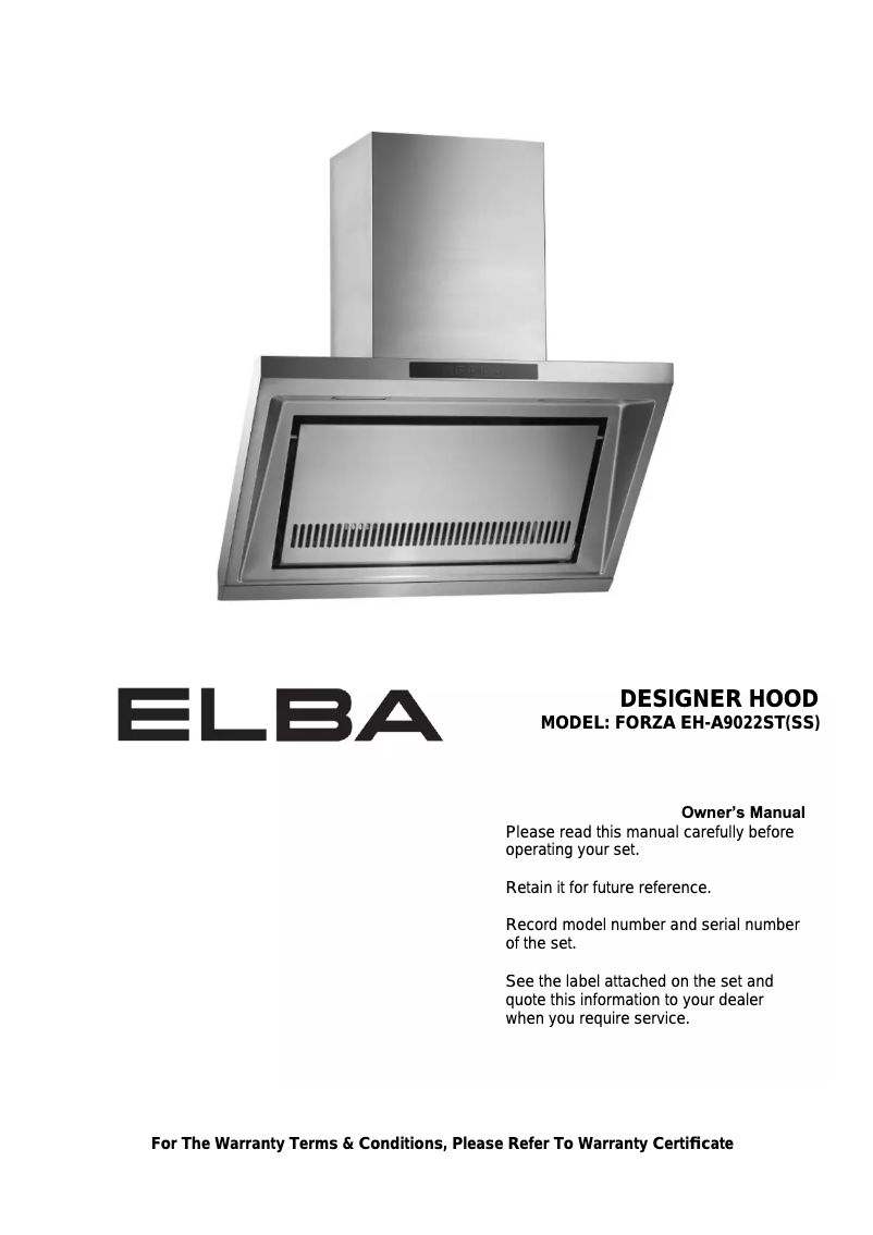 Page 1 de la notice Manuel utilisateur Elba Forza EH-A9022ST(SS)