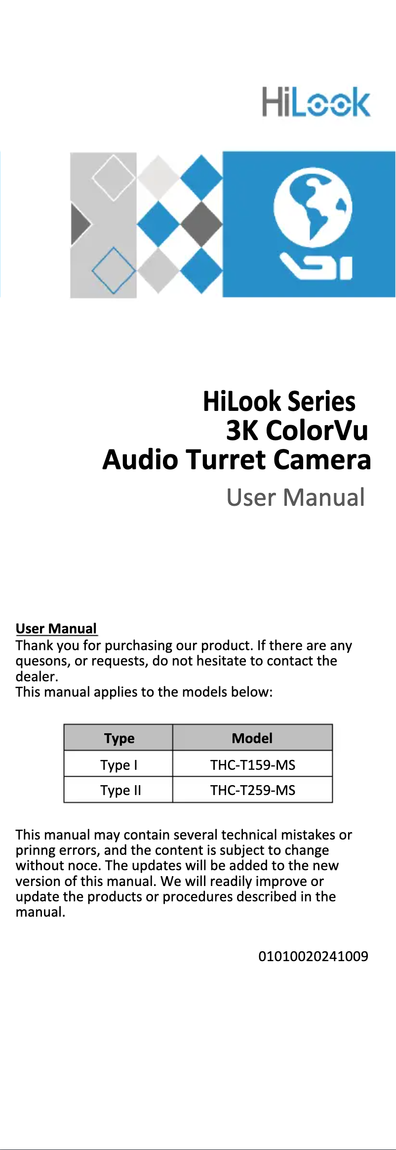 Page 1 de la notice Manuel utilisateur Hikvision THC-T259-MS