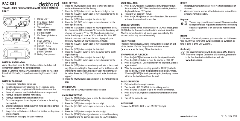 Page 1 de la notice Manuel utilisateur Dexford RAC4281