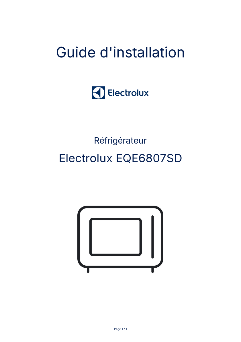 Page n°1 - Guide d'installation Electrolux EQE6807SD