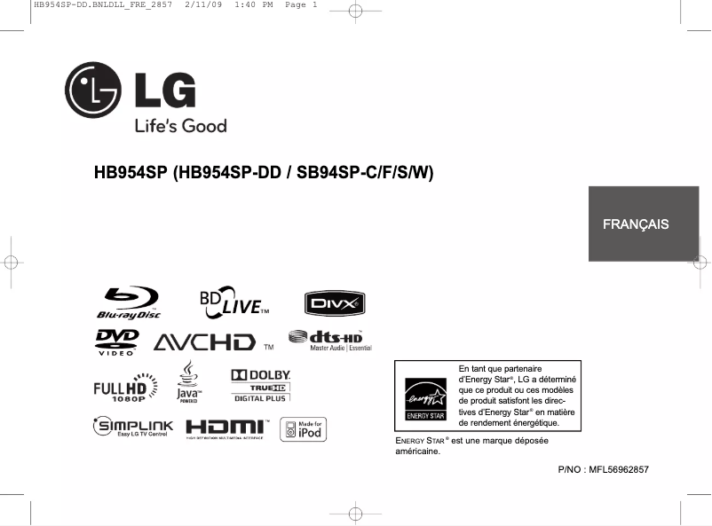 Image de la première page du manuel de l'appareil HB954SP