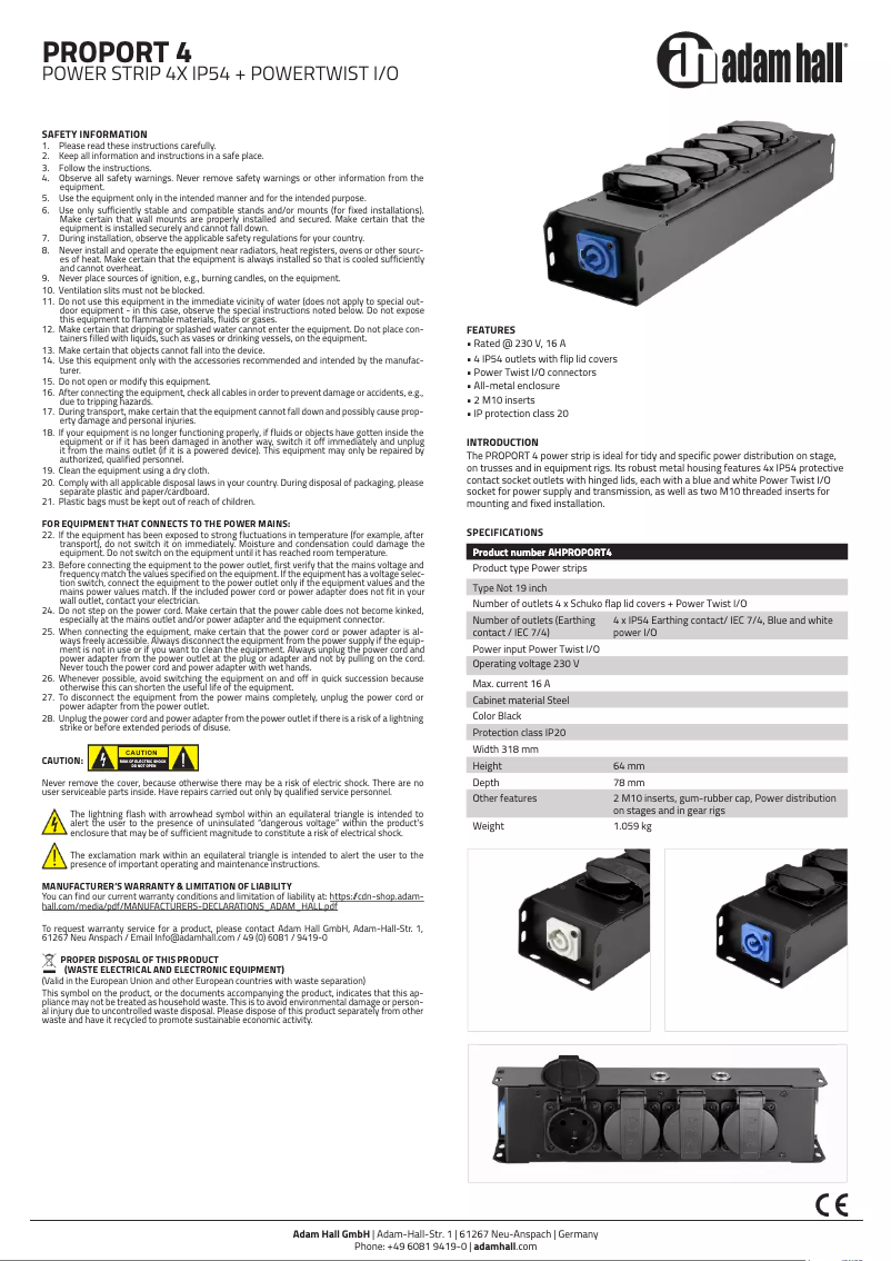First page image of the manual for AHPROPORT4