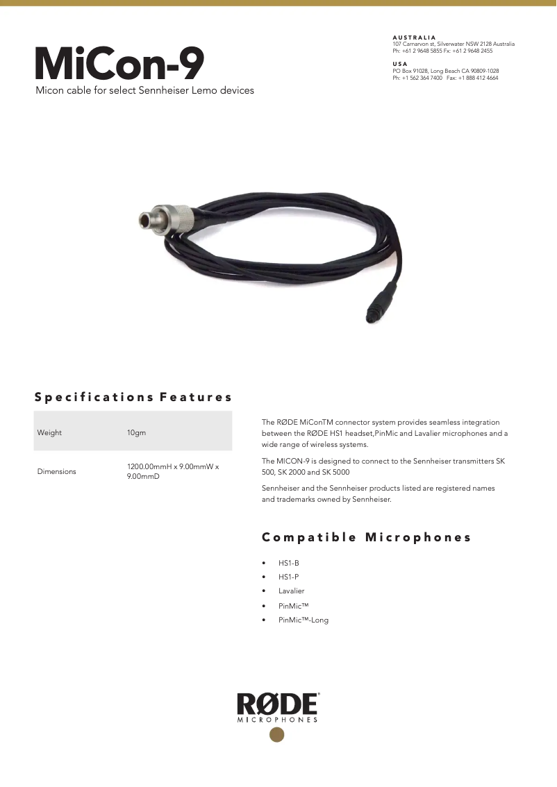 Page n°1 - Manuel utilisateur Røde MiCon-9