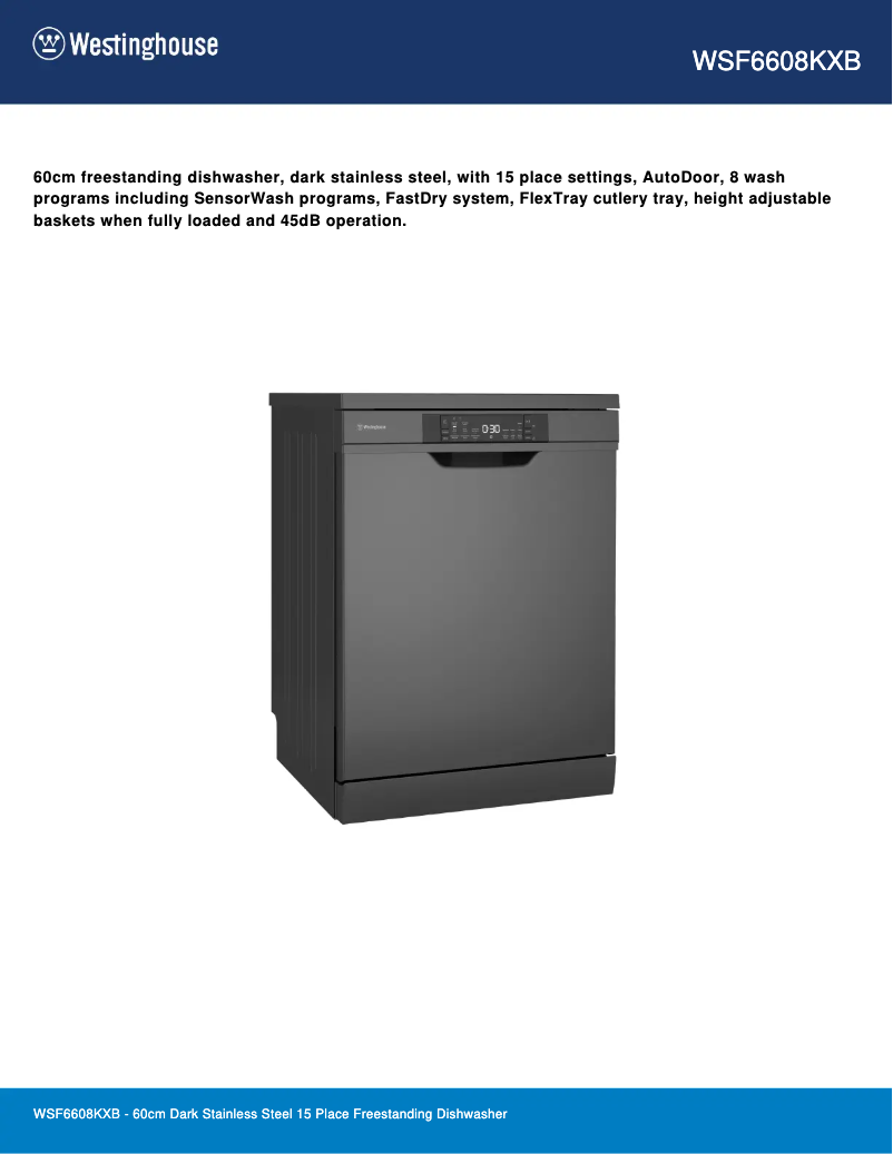 Page n°1 - Fiche technique Westinghouse WSF6608KXB