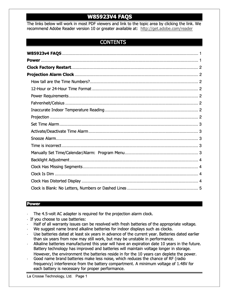 Page 1 de la notice FAQ La Crosse Technology W85923V4