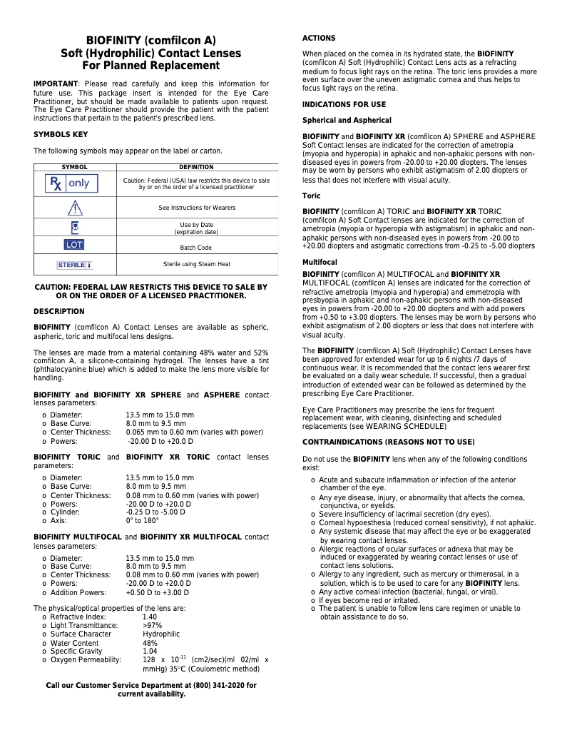 Page n°1 - Manuel utilisateur CooperVision Biofinity XR Toric